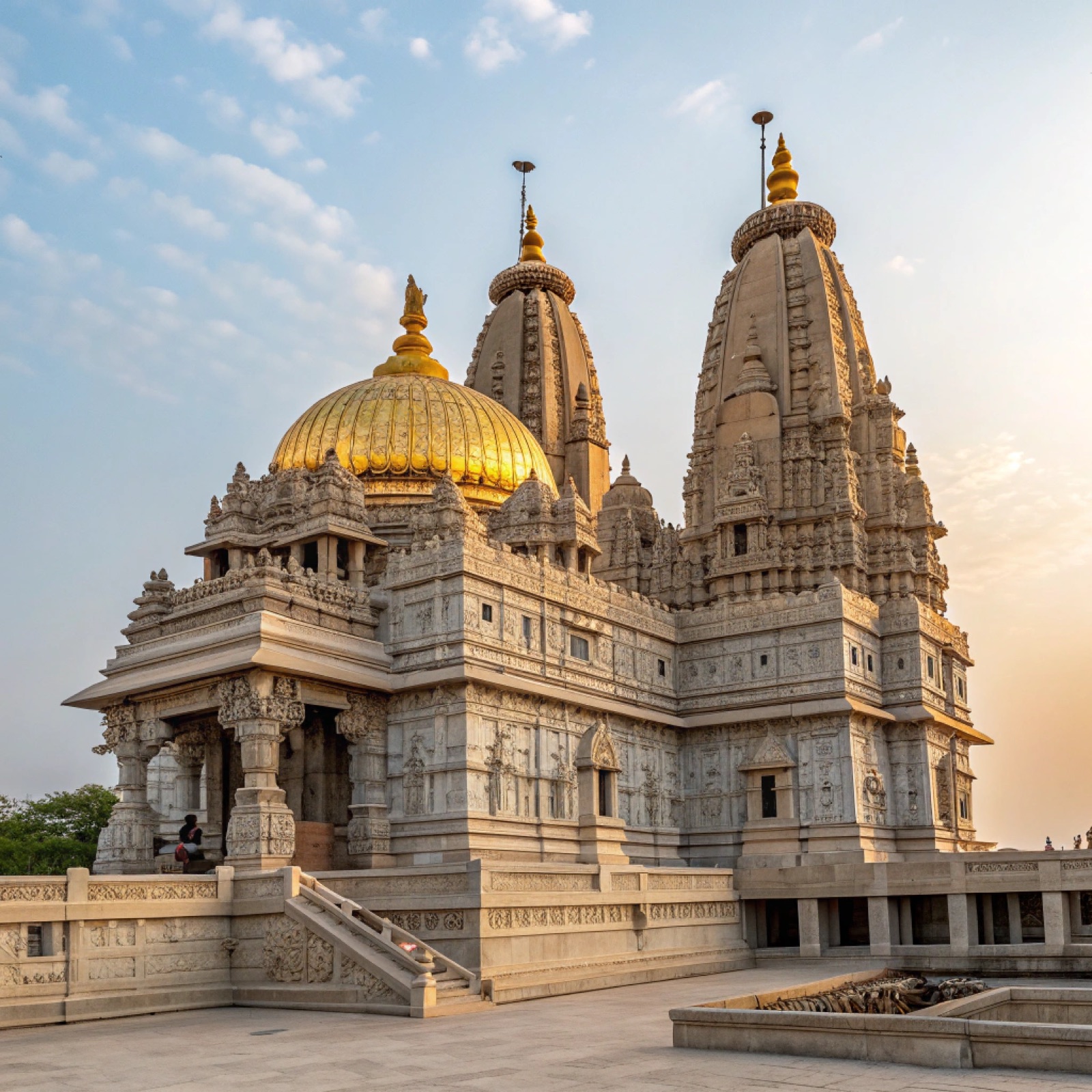The ashram temple with golden dome